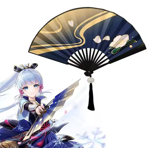 Genshin Impact Kamisato Ayaka Cosplay Fan Cloth Folding Fan Summer Durable Portable Hand Fan Cosplay