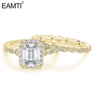 EAMTI 2CT 925 Sterling Silver Vintage Promise Rings Marquise Wedding Bands Sets Emerald Cut CZ Brida