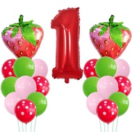 21Pcs/Set Strawberry Themed Balloon 1st Birthday Party Decoration Balloon Strawberry 32 Inch Number 