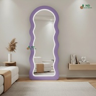 Standing Mirror Wavy Arch beludru with LED Lights, Korean Aesthetic Mirror