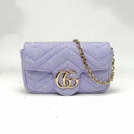 GUCCI GGMarmont肩背包超Mini16.5紫色帆布淺金扣