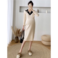 Knitwear Maternity Dress V-Neck Elasticity Pregnant Dress Long Sleeve Maternity Gown Photography Pho