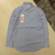 uniqlo kemeja lengan panjang garis biru muda putih laki wanita ukuran m original