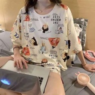 自帶涼感套裝女2021睡衣女夏短袖套裝女生睡衣可愛女士睡衣外穿潮