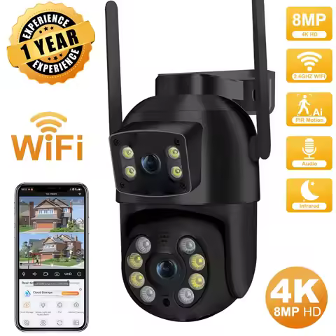 8MP 4K PTZ Wifi Camera with Dual Lens Dual Screens 5V AI Human Detection Outdoor CCTV Security IP Ca