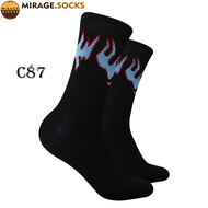 Kaos Kaki Oldschool - Kaos Kaki Skate Api Biru Dasar Hitam - 4LAYER BENANG - C87