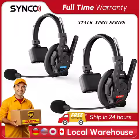 SYNCO XTALK XPRO5 Wireless Intercom Headset 2.4GHz Full Duplex 24H Battery Life 500M Range Real-time