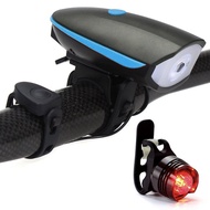 2IN1ไฟหน้าจักรยานพร้อมแตรไฟฟ้า (USB) + ไฟท้ายจักรยานอลูมิเนียม LED 3โหมด