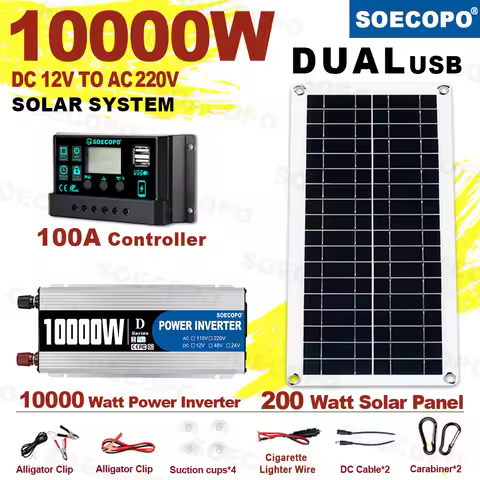 Solar System 10000W Complete Kit 12V To 220V 100A Controller 200W Panel Solar Power Generator for Ho