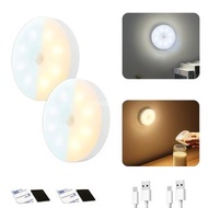 Others - KIWOP 2色LED感應燈，2PCS可充電USB夜燈，白色6000K & 溫暖光3000K，磁吸設計，4種照明模式，連續照明10小時