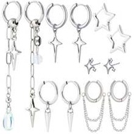 1/6 คู่ ต่างหูห่วงห้อยสำหรับผู้ชายผู้หญิง Goth Gothic Grunge Emo Punk Y2k Kpop Tassel Chain Drop Stu