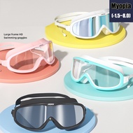 Adult Myopic 0~-8.0 Degree Large Frame Waterproof Anti-fog HD Silicone Swimming Goggles With Earplug