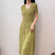 NOVA VOGUE⭐ Basic Versatile⭐New Miyake Pleated Classic Retro Yellow Green Polka Dot Large Size V-Nec