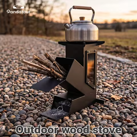 Pandatour Outdoor Portable Stainless Steel Rocket Stove For Outdoor Cooking Camping Stove Heating An