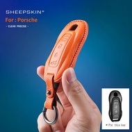 Goatskin Key Fob Cover with Keychain Fits Porsche Macan 4 EV Electric model 2024 2025 Taycan 2022 Ke
