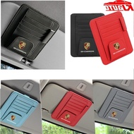 【In Stock】 Porsche Leather Car Sun Visor Card Pen Holder Organizer Glasses Clip For Carrera Gts Turb