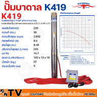 ปั๊มบาดาล ควายทอง บ่อ 4 นิ้วขึ้นไป (1.5 แรง x ทางออก 2 นิ้ว ) รุ่น K419 (พร้อมกล่องคอนโทรลและสายไฟVCT30เมตร) ปั้มบาดาล ปั้มน้ำบาดาล ซับเมิส