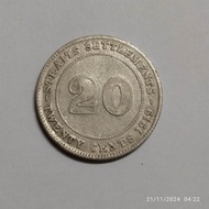 DUIT LAMA PERAK MALAYA 1919 OLD COIN SILVER YEARS 1919 ORIGINAL ASLI 20 SEN CENTS. BRITISH MALAYA ST