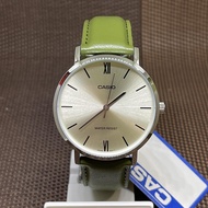 Casio MTP-VT01L-3B Analog Green Leather Strap Men's Dress Watch