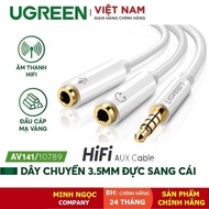 Audio cable converts 3.5mm headphones 1 to 2 Ugreen AV141 10789 headphones with white plastic case -