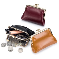 New Retro Double Layer Pocket Money Wallet Mini Small Oil Wax Real Leather Coin Storage Bag Womens Fashion Hasp Clips Metal Frame Pouch
