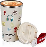 GEMFUL Hot Coffee Cups with Lids 17oz Tumbler Leak Proof Spill Proof Stainless Steel Insulated Coffe