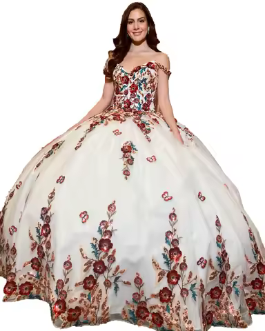 3D Floral Quinceanera Dress 2025 Butterfly Sequins Ballgown Charro Mexican Sweet 16 Girl Gown vestid