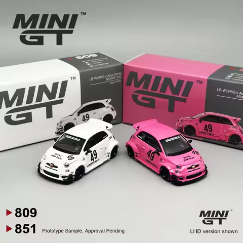 MINIGT 1:64 ABARTH 595 LB-WORKS x Abas Works Pink White alloy car Model 851 809