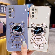 6D phone case Xiaomi Redmi Note 10 5G Xiaomi POCO M3 Pro 4G 5G Note 10T 5G heaving sand Space Bear Bracket Plating Phone Shockproof Silicone Cover Case