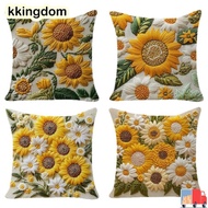KKINGDOM 1pc/4pcs Pillow Cover,  Sunflowers Flower Theme Linen Pillowcase,  45 x 45 Square Breathabl