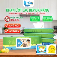 Combo of 5 Packs - Multi-Purpose Kitchen Wet Wipes - 99.9% Disinfection - Pack of 50 Large Size Piec