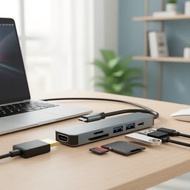 USB-C 61 Hub HDMI PD USB SD TFMacBook  Hab USB-C 6-dalam-1 HDMI PD Pembaca Kad USB SD/TF