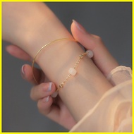 ஐ ☼ ⚾︎ Ins Not Allergic Natural Hetian Jade Double Beads Bracelet + Bangle Set For Women -AOER