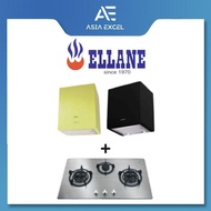 ELLANE EH-2800 BLACK/APPLE GREEN 45CM STAINLESS STEEL BOX HOOD + ELLANE ES-838SV 86CM 3 BURNER STAIN