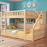 {Sg Sales} Double Decker Bed Frame Double Bed Loft Bed High Low Upper and Lower Bed Adult Household Solid Wood Bunk Bed Multi-functional Kids Bed Frame With Storage