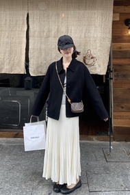 [Korean Version]Nabi Momo Nuo Nuo White Knitted Pleated Long Skirt Fishtail Skirt Autumn Winter Thic