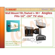 Full motion Tv monitor wall mount bracket for 14"-27" tv wall mount unit,swivel angles +-90 degree, Tilt 90 degree Model