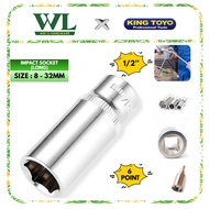 KING TOYO 1/2" 6 Point Box Socket Chrome Deep Length /6PT Socket Box 8mm-32mm/Mata Socket Impac
