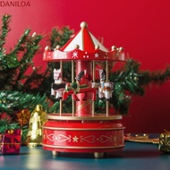 DANILOA Rotating Wooden Music Box, Wooden Interactive Carousel Music Box, Cartoon DIY Christmas Caro