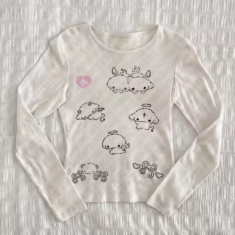 Y2k Clothes Vintage Gothic Emo Girl Crop Top Streetwear Women Letter Print Casual Long Sleeve T-Shir