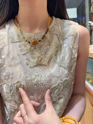 天然橘皮老蠟鎖骨鏈項鏈 滿蜜棗紅色老蠟 橘皮紋啞光棗珠