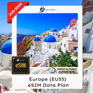 【eSim】Europe & Turkey esim (5GB - 50GB) Unlimited eSIM Data l eSim Europe 33 Countries Travel eSIM