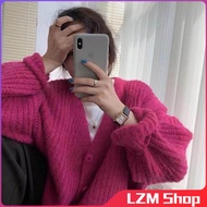 H3AM 11 Rose Red Knitted Jacket Girls Autumn Winter Korean Version Retro Loose Lazy Style Plain Colo