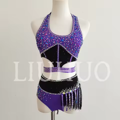 LIUHUO Purple Lyrical Dancing Dress for Performance Pole Costume Factory Customize JC319