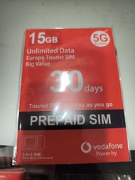 Vodafone 30日 15GB 歐洲數據卡