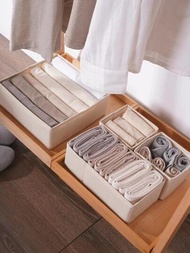 可摺疊米色內衣內褲收納盒，適用於襪子、衣櫥隔板抽屜整理器家用