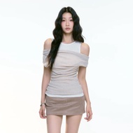 Áo Thun Nữ La Chapelle Pure Color Shoulder Bicolor Slim Fit Summer Design Open Shoulder T-Shirt Shor