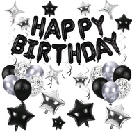 53pcs Happy Birthday Balloons, Happy Birthday Banner, Silver And Black Balloons For Boys, Girls, Kid
