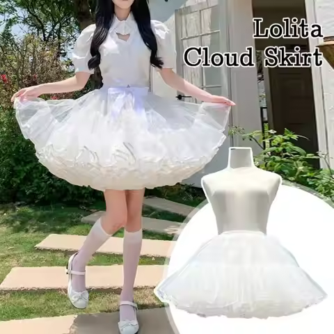 Lolita Boneless Puffy Skirt 4 Layer Soft Yarn Dress White Petticoat Crinolinas Cosplay Accessory Flu