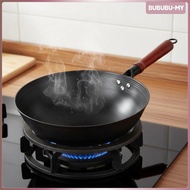 [BububuMY] Uncoated Cast Iron Wok Handmade Cast Iron Wok Non Kitchen Cookware for, Open Flame